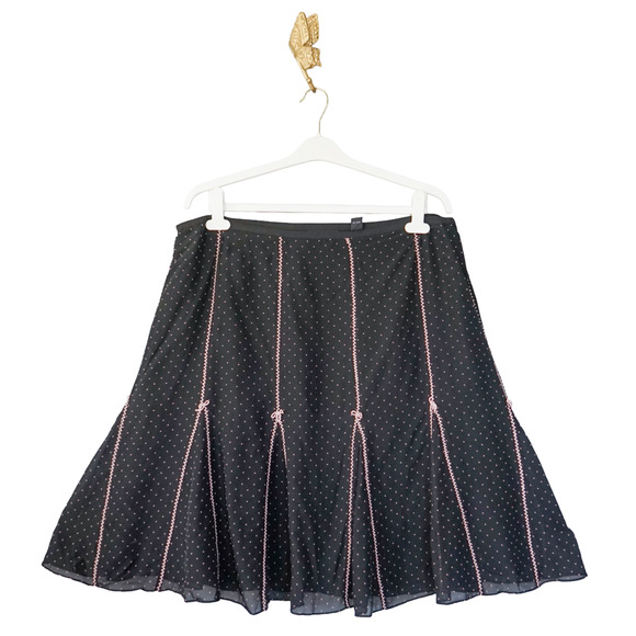 Context Woman Polka Dot Bow Silk Flare Skirt 20W Coquette Cocktail Preppy Retro - Picture 1 of 13